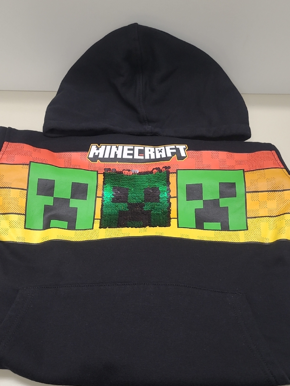 Minecraft Black Hoodie with Creeper Sequin Panel